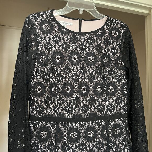 Maggy London Sheath Dress Size 10 Nude Black Lace Overlay Star Flower NWT - Picture 3 of 16